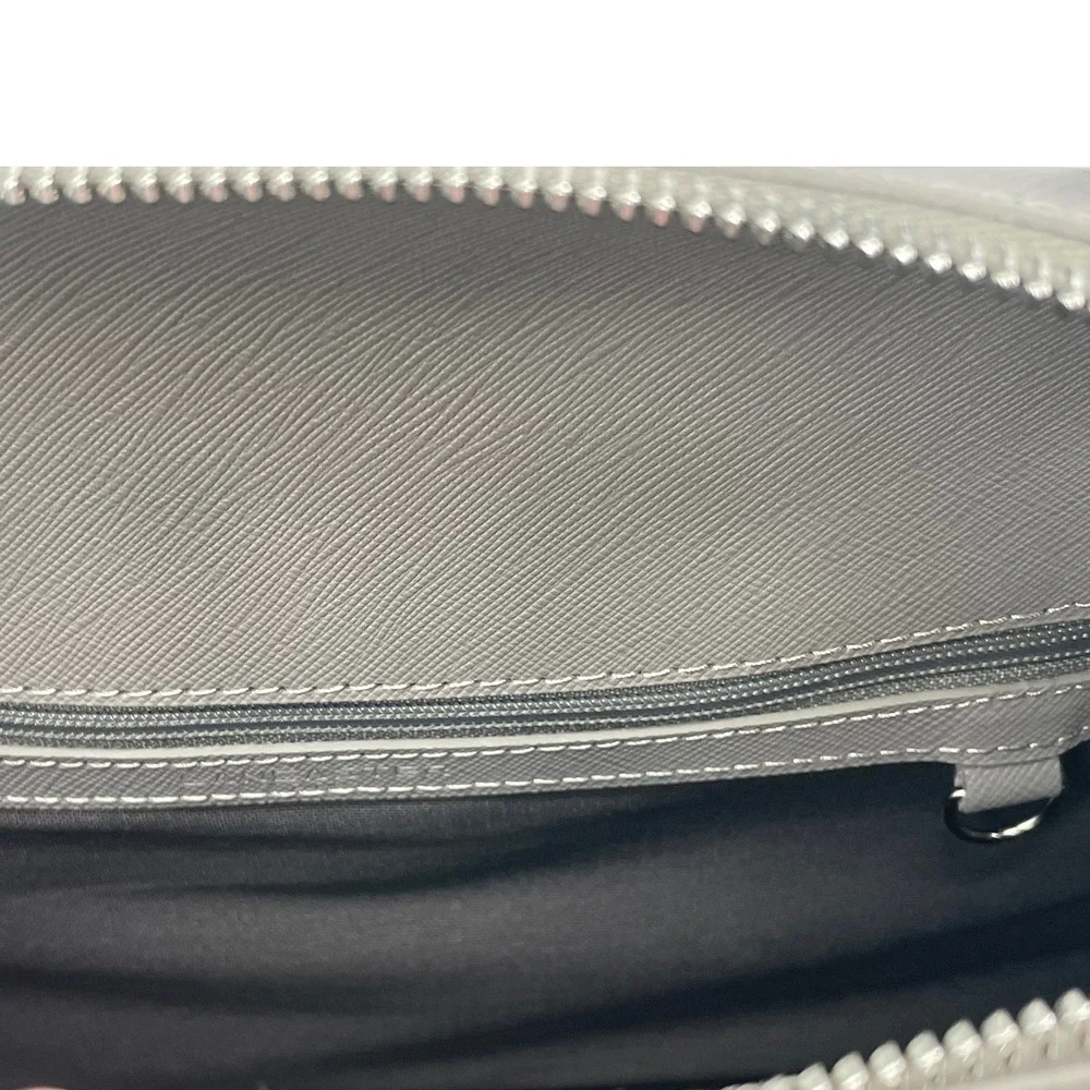 Lancaster Paris Colorblock Saffiano Leather Structured Satchel Bag grey burgundy